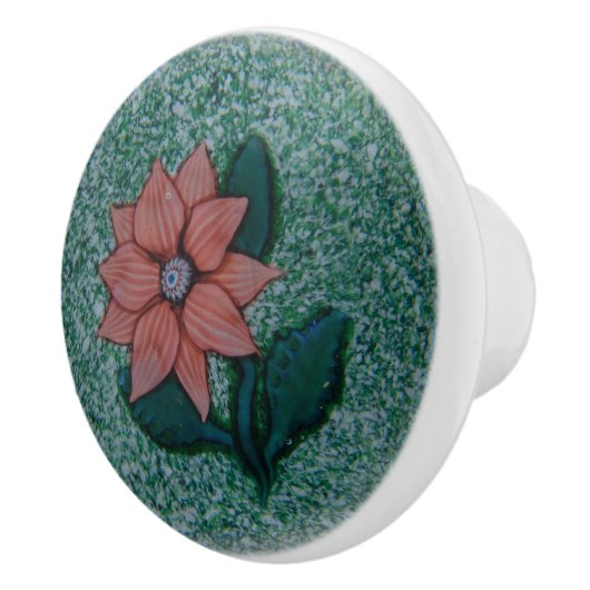 Boho Pink Single Flower Green Sparkle Keramische Knop (Rechts)