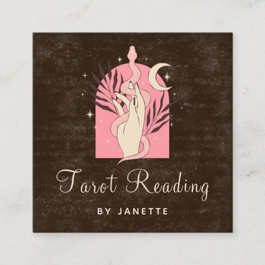 Boho Pink Snake Healing Hand Celestial Moon Tarot Vierkante Visitekaartje (Voorkant)