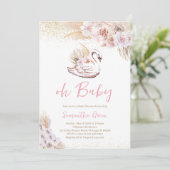 Boho Pink Swan Baby shower Kaart (Staand voorkant)