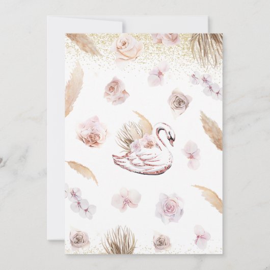 Boho Pink Swan Baby shower Kaart (Achterkant)