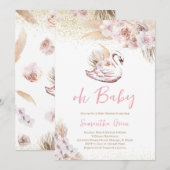 Boho Pink Swan Baby shower Kaart (Voorkant / Achterkant)