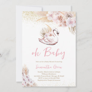 Boho Pink Swan Baby shower Kaart