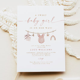 Boho Pink Sweet Baby Girl Clothesline Baby shower Kaart