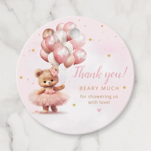 Boho Pink Teddy Bear Meisje Baby shower Dank u Bedankjes Labels (Voorkant)