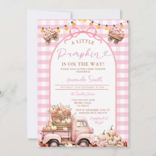 Boho Pink Truck Pumpkin is onderweg naar het Baby  Kaart (Voorkant)