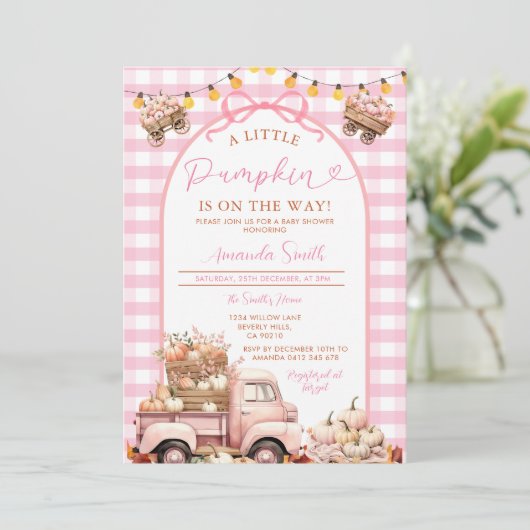 Boho Pink Truck Pumpkin is onderweg naar het Baby Kaart (Staand voorkant)