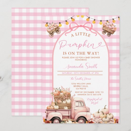 Boho Pink Truck Pumpkin is onderweg naar het Baby  Kaart (Voorkant / Achterkant)