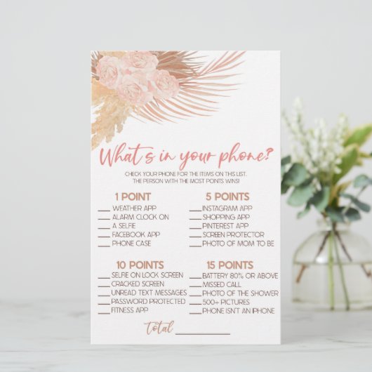Boho Pink Wat zit er in je telefoon Baby shower sp Briefpapier (Staand voorkant)