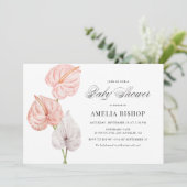 Boho Pink Waterverf Anthuriums Baby shower Kaart (Staand voorkant)