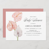 Boho Pink Waterverf Anthuriums Baby shower Kaart (Voorkant / Achterkant)