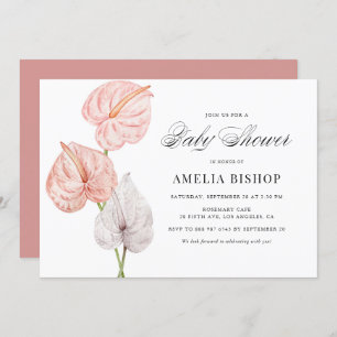 Boho Pink Waterverf Anthuriums Baby shower Kaart