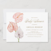 Boho Pink Waterverf Anthuriums Gold Baby shower Kaart (Voorkant)