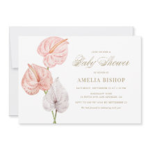 Boho Pink Waterverf Anthuriums Gold Baby shower