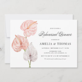 Boho Pink Waterverf Anthuriums Rehearsal Dinner Kaart