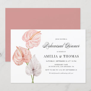 Boho Pink Waterverf Anthuriums Rehearsal Dinner Kaart