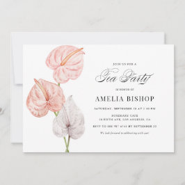 Boho Pink Waterverf Anthuriums Tea Party Kaart