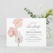 Boho Pink Waterverf Anthuriums Tea Party Kaart (Staand voorkant)