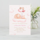Boho Pink Waterverf Cute Balloon Baby shower Kaart (Staand voorkant)