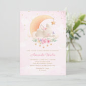 Boho Pink Waterverf Cute Bunny Girl Baby shower Kaart (Staand voorkant)