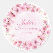 Boho Pink Waterverf Floral Butterfly Baby shower Ronde Sticker (Voorkant)