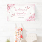 Boho Pink Waterverf Floral Butterfly Baby shower Spandoek (Insitu)