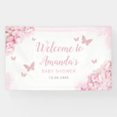 Boho Pink Waterverf Floral Butterfly Baby shower Spandoek (Horizontaal)