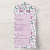 Boho Pink Waterverf Floral Pattern Wedding All In One Uitnodiging (Binnen)