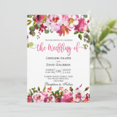 Boho Pink Waterverf Floral Typography Wedding Kaart (Staand voorkant)