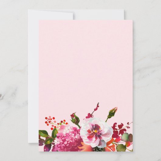 Boho Pink Waterverf Floral Typography Wedding Kaart (Achterkant)