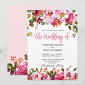 Boho Pink Waterverf Floral Typography Wedding Kaart (Voorkant / Achterkant)