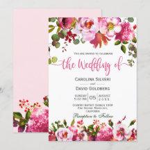 Boho Pink Waterverf Floral Typography Wedding