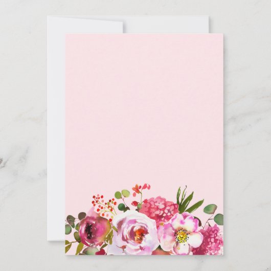 Boho Pink Waterverf Floral Typography Wedding Kaart (Achterkant)