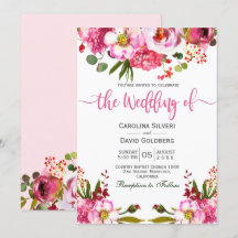 Boho Pink Waterverf Floral Typography Wedding
