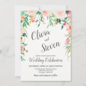 Boho Pink Waterverf Floral Wedding Kaart (Voorkant)