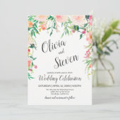 Boho Pink Waterverf Floral Wedding Kaart (Staand voorkant)