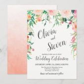 Boho Pink Waterverf Floral Wedding Kaart (Voorkant / Achterkant)