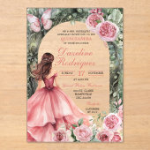 Boho Pink Whimsical Forest Quinceanera Acryl Uitnodigingen (Voorkant)