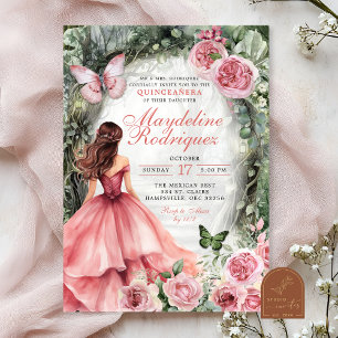 Boho Pink Whimsical Forest Quinceanera Kaart