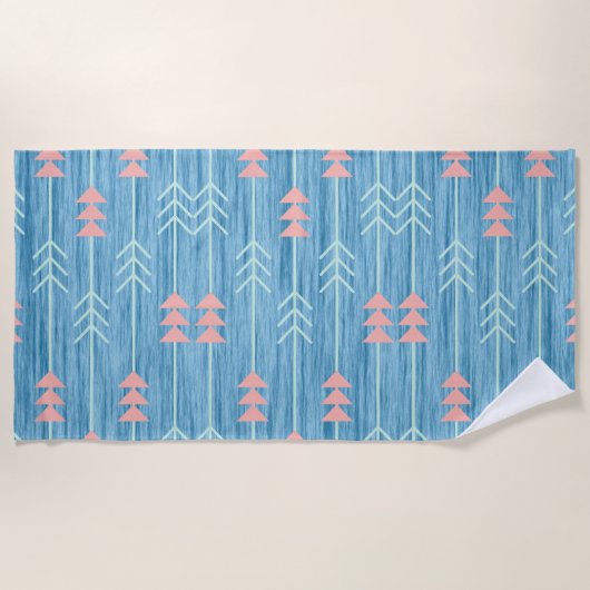 Boho Pink White Arrow Blue Background Strandlaken (Voorkant)