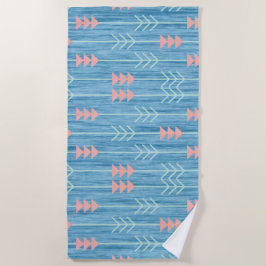Boho Pink White Arrow Blue Background Strandlaken