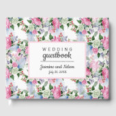 Boho Pink White Blue Wedding Personalized Flower Gastenboek (Voorkant)