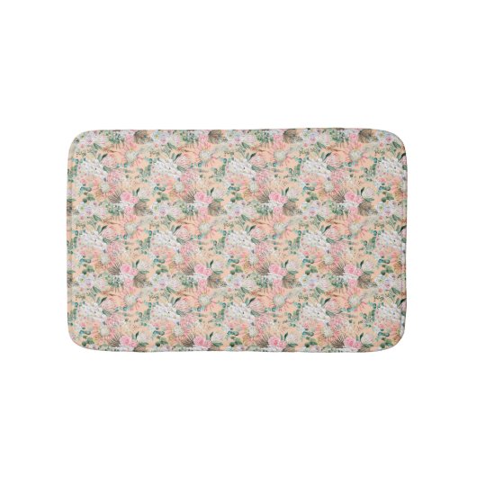 Boho Pink White Floral Badmat (Voorkant)