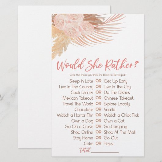 Boho Pink, wil ze liever? Vrijgezellenfeest spel Briefpapier (Voorkant / Achterkant)