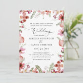 Boho Pink Wildbloemen Elegant Wedding Invitation Kaart (Staand voorkant)