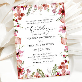 Boho Pink Wildbloemen Elegant Wedding Invitation Kaart