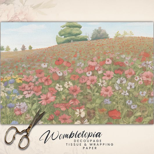 Boho Pink Wildflower Fields Kleurrijke Decoupage Tissuepapier
