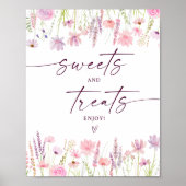 Boho Pink Wildflower Sweet Treats Verjaardagsbord Poster (Voorkant)
