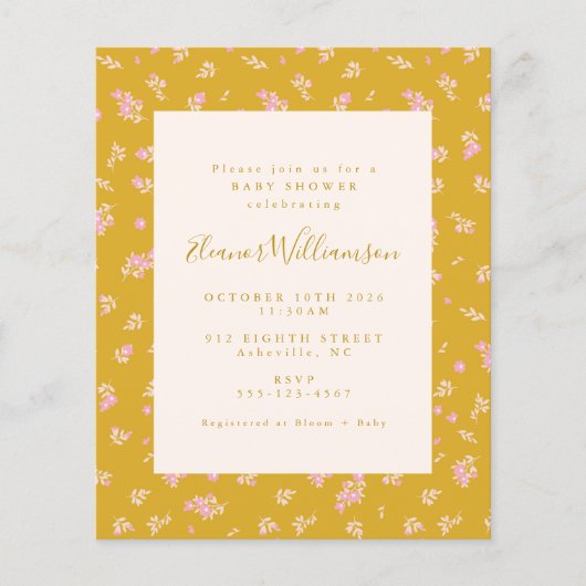 Boho Pink Yellow Floral Baby shower (Voorkant)