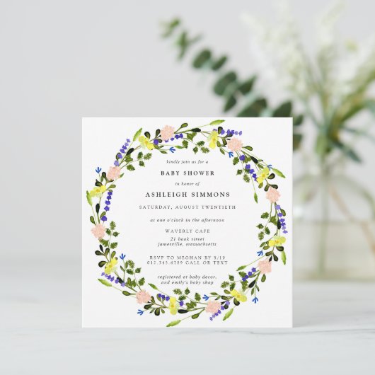  Boho Pink Yellow Floral Baby shower Kaart (Staand voorkant)