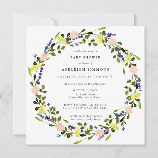  Boho Pink Yellow Floral Baby shower Kaart (Voorkant)